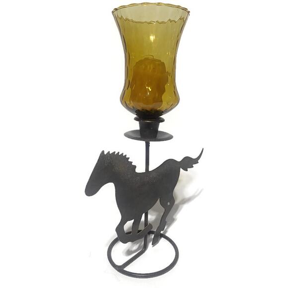 Cowboy Decor Candle Holder Metal Galloping Horse 11.5 Inches Tall - Picture 6 of 6